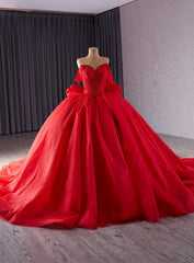 Red Tulle Strapless Pearls Prom Dress With Bow