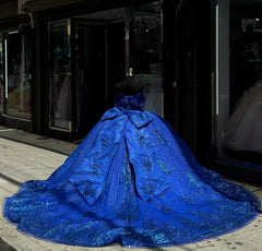 Royal Blue Ball-Gown Appliques Quinceanera Dresses with Train