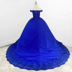 Royal Blue Lace Off the Shoulder Quinceanera Dresses with Flowers