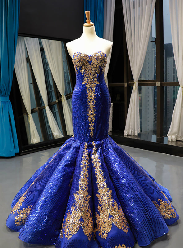 Royal Blue Sequins Mermaid Sweetheart Two Piece Prom Dress