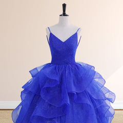 Royal Blue Spaghetti Strap Quinceanera Dresses V-neck with Ruffles