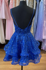 Royal Blue Appliques Short Ruffles Princess Dress