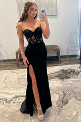 Sheath Sweetheart Long Satin Prom Dress with Slit