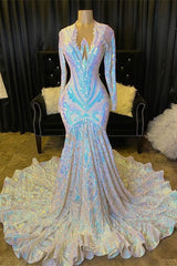 Shimmers Long Sleeve Mermaid V-neck Sequins Appliques Prom Dresses