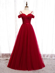 Shop Beautiful Off The Shoulder Tulle Burgundy Beading Prom Dress Under 130