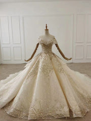 Shop Luxury Sparkle Off The Shoulder Tulle Beading Champagne Wedding Dress