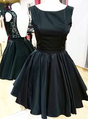 Short Satin Homecoming Party Gowns Backless Little Black Dress