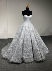 Silver Ball Gown Sweetheart Neck Floor Length Wedding Dress