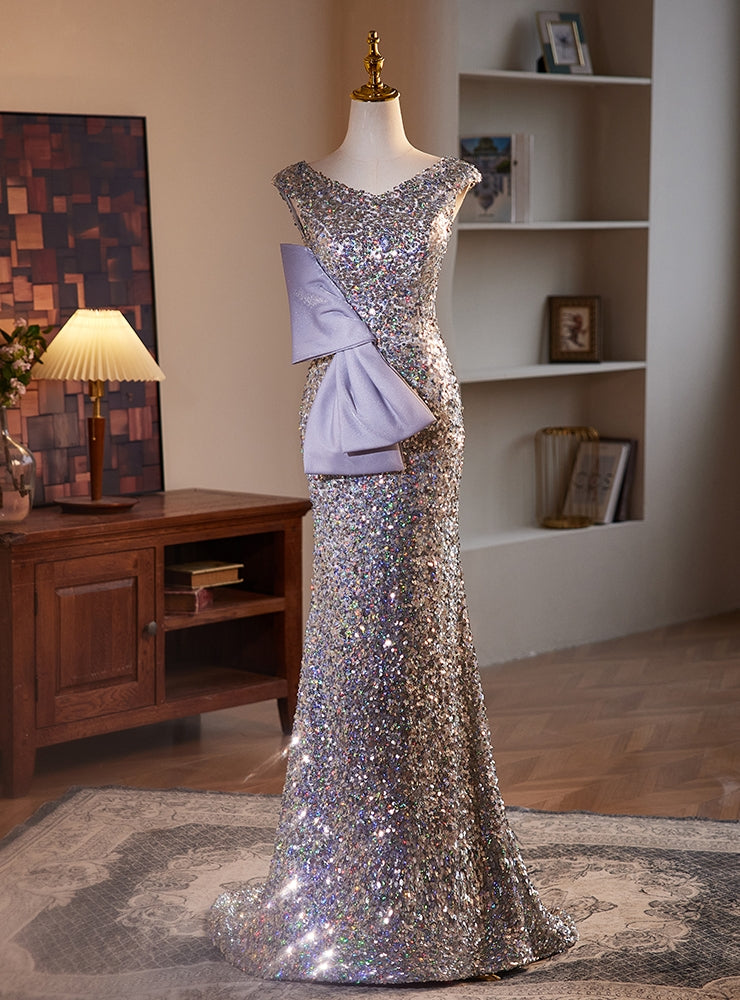 Silver Mermaid Sequins V-neck Prom Dress