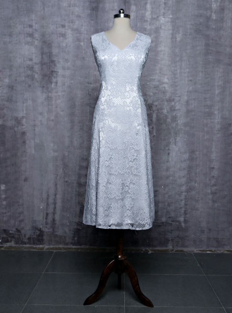 Silver Mother Of The Bride Dresses A-line V-neck Cap Sleeves