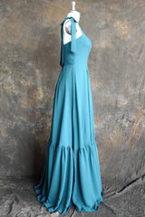 Simple A Line Long Bridesmaid Dress with Pleated Prom Dress