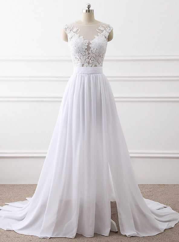 Simple Beach Chiffon Lace Wedding Dress