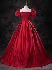 Simple Burgundy Satin Prom Dress