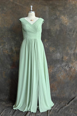 Simple V-Neck Chiffon A-line Floor-Length Long Bridesmaid Dresses