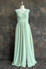 Simple V-Neck Chiffon A-line Floor-Length Long Bridesmaid Dresses