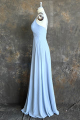 Sky Blue Chiffon Long Bridesmaid Dress