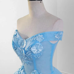 Sky Blue Lace Dress 3D Flowers Quinceanera Dresses with Train