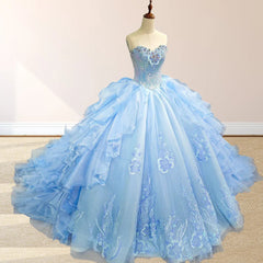 Sky Blue Quinceanera Dress with Pleats and Flowers