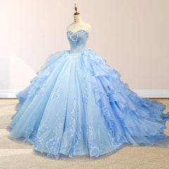 Sky Blue Quinceanera Dress with Pleats and Flowers