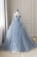 Smoke Gray Tulle A-Line Sweetheart Lace-Up Back Quinceanera Dress