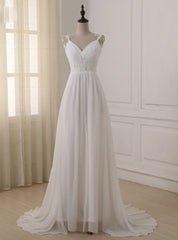 Spaghetti Straps Chiffon Floor Length Backless Wedding Dress