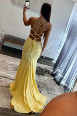 Sparkly Mermaid V Neck Yellow Sequins Long Prom Dresses