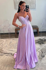 Strapless Lilac Corset A-Line Prom Dress with Rhinestones