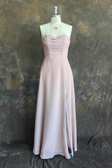 Strapless Sweetheart Bridesmaid Dress Neck A-line Chiffon Maxi Dresses