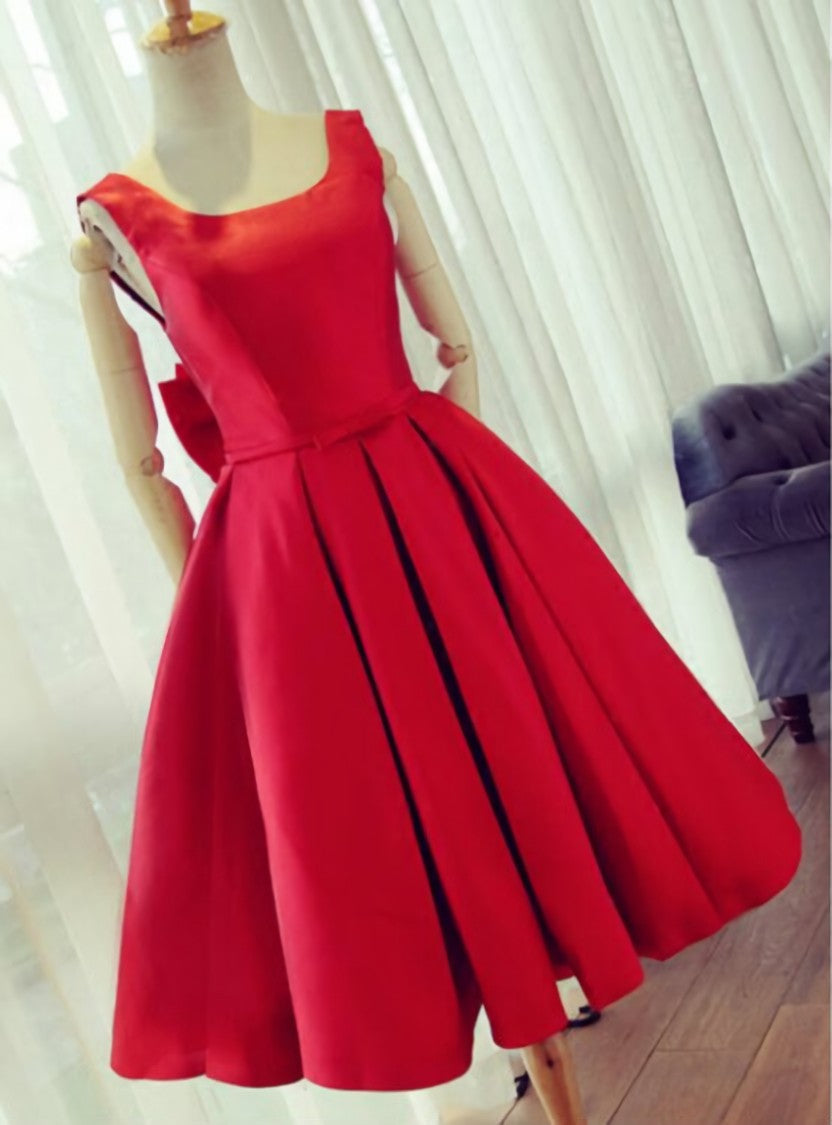 Summer Fashion Party Dress Knee Length Red Prom Dress A line Satin Graduation Dresses