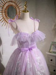 Sweet Purple A-line Short Party Dress Homecoming Dress with Ribbon