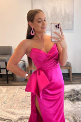 Sweetheart Hot Pink Long Prom Dress with Split Front