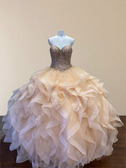 Sweetheart Neckline Sequins Sparkly Bodice Multi-Layer Ball Gown Quinceanera Dress