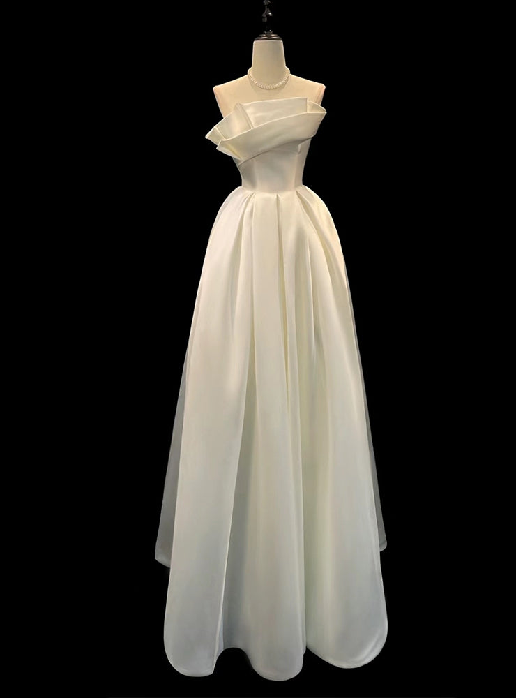 Unique White Satin Strapless Wedding Dress