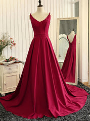 V-neckline Evening Dress Burgundy Prom Dress A line Burgundy Graduation Dress