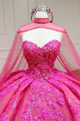 Vintage Ball Gown Sweetheart Pink Lace Appliques Tulle Long Quinceanera Dresses