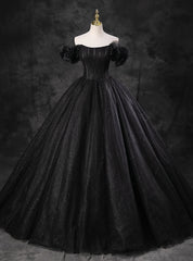 Vintage Black Tulle Sequins Off the Shoulder Quinceanera Dress