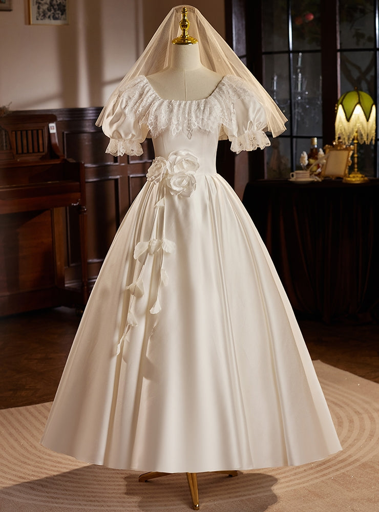 Vintage Satin Lace Off Sleeve Wedding Dress