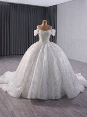 Vintage White Tulle Sequins Strapless Beading Wedding Dress