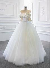 We Offer a Variety Of White Ball Gown Tulle Strapless Pleats Long Prom Dress