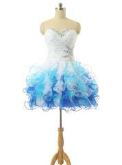 White And Blue Organza Knee Length Cocktail Dresses