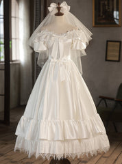 White Satin Off the Shoulder Bow Wedding Dress