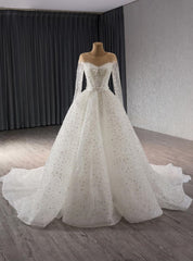 White Sequins Long Sleeve Mermaid Wedding Dress With Detachable Tail