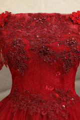 Burgundy Lace Long Formal Evening Dress, A-Line Lace Ball Gown