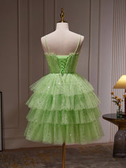 Green Tulle Straps Short Party Dress, Light Green Homecoming Dress