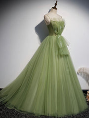 Green Tulle Long Prom Dress, Green Tulle Formal Dress