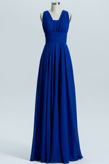 Royal Blue A-line Chiffon Long Convertible Bridesmaid Dress