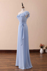 Periwinkle One-Shoulder Ruffled A-Line Long Bridesmaid Dress