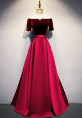 Elegant Velvet Satin Long Prom Dresses, A-Line Evening Dresses