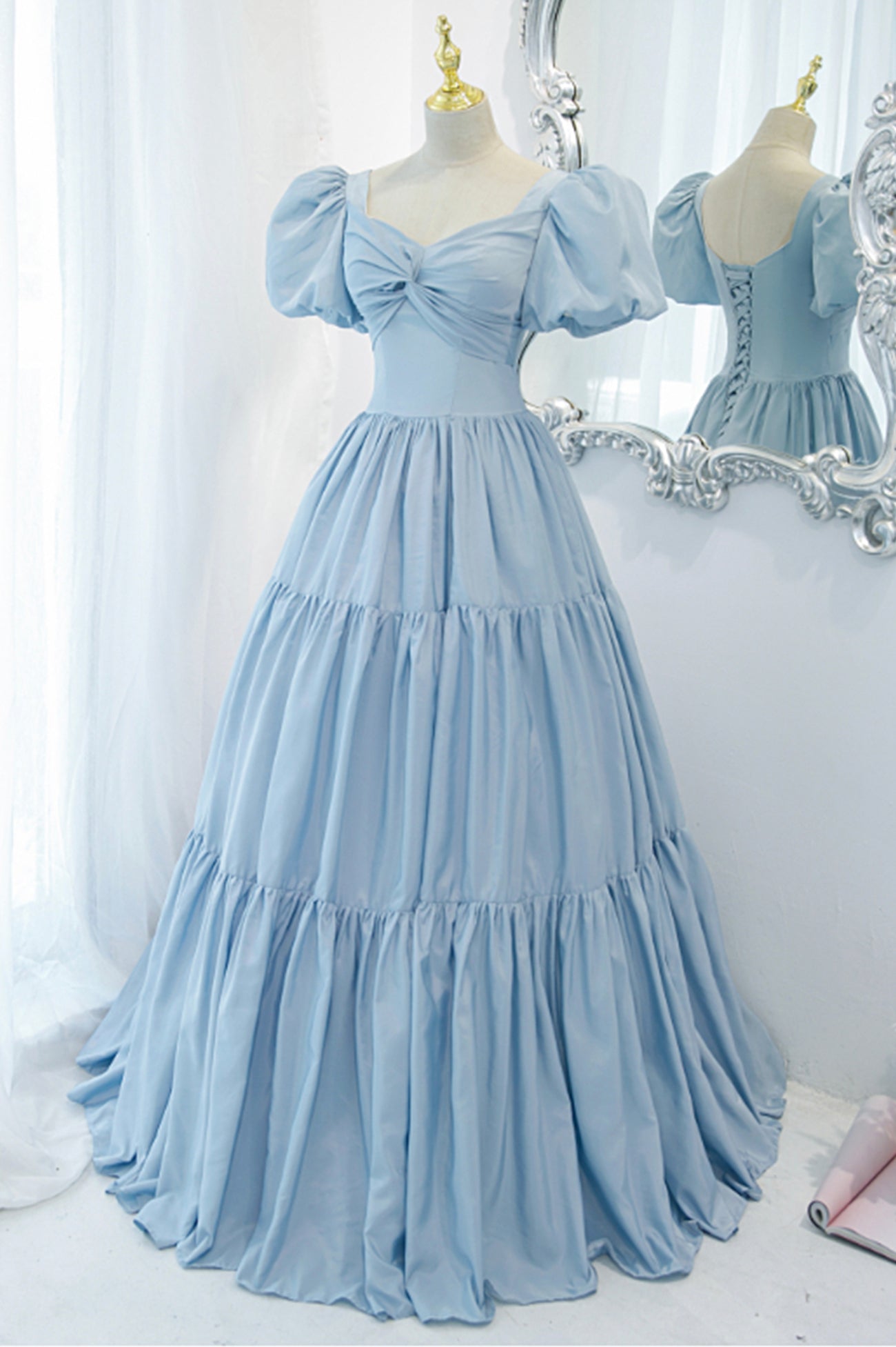 Blue A-Line Long Prom Dress, Blue Formal Evening Dress