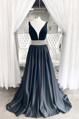 Black A-Line Velvet Long Prom Dress, Black Evening Dresses